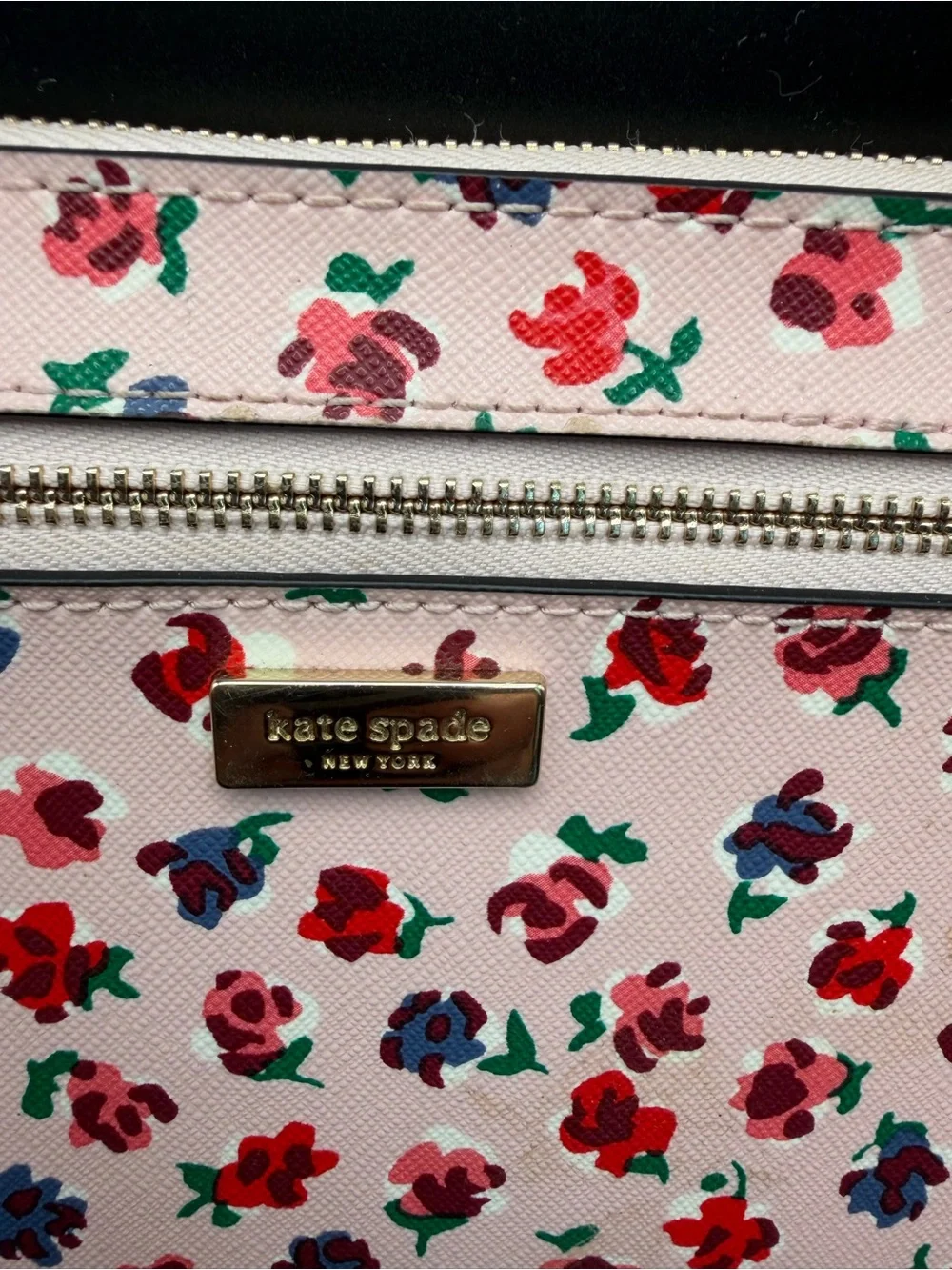 kate spade Pink Floral Zip Wristlet with Red and Blue Accents